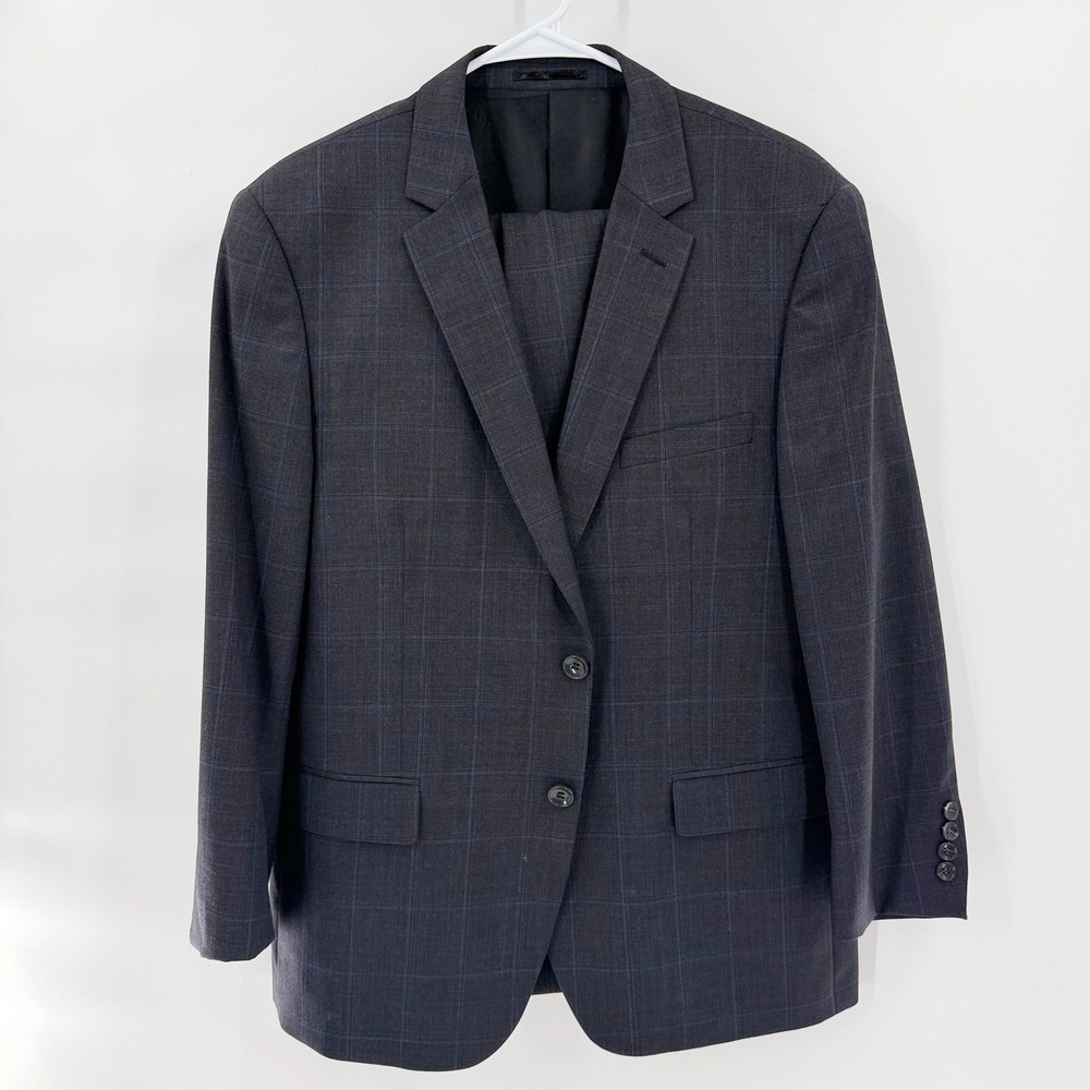 MANTONI Men's Wool Windowpane Suit 42S Gray Blue Plaid Two Piece